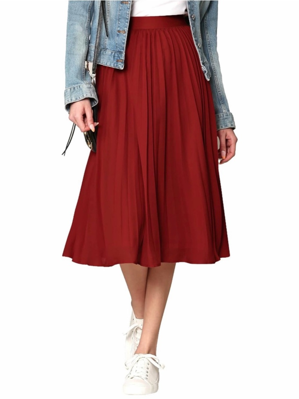 NWT Pleated Midi Skirt in Burgundy - Women's Flowy A-Line
